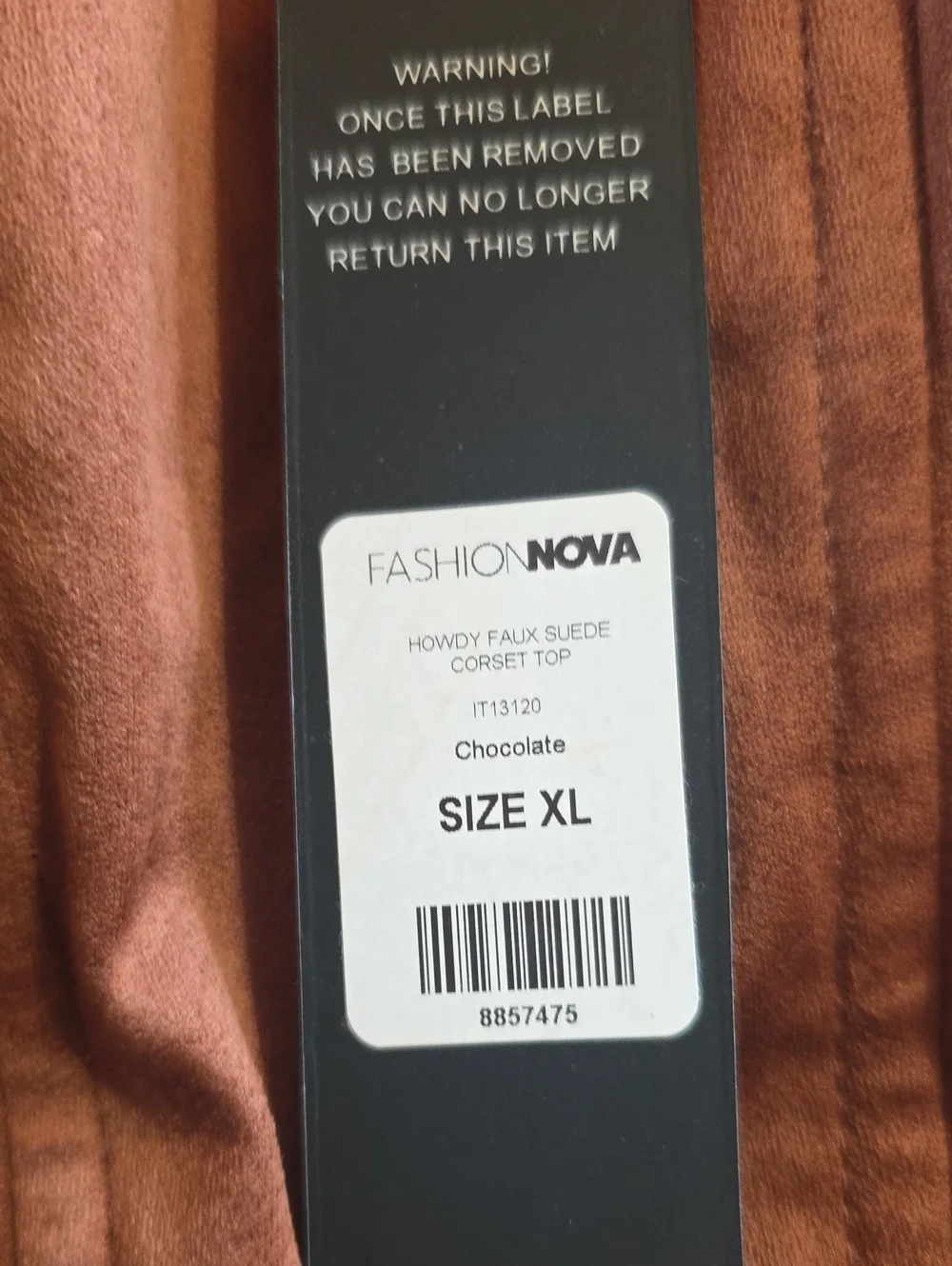 Fashion Nova- Chocolate- Faux Suede Corset Top. Size XL. NWT